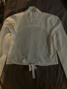 Sunday Best Cream Mock Neck Tie-Hem Sweatshirt